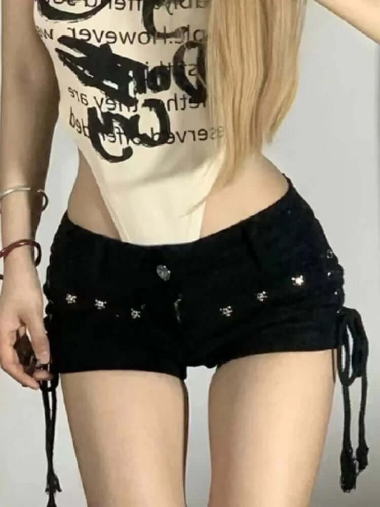 Shorts Women Skinny Creativity Lace-up Popular Streetwear Daily Personality Students Holiday Fashion Sexy American Retro Leisure TechVisio