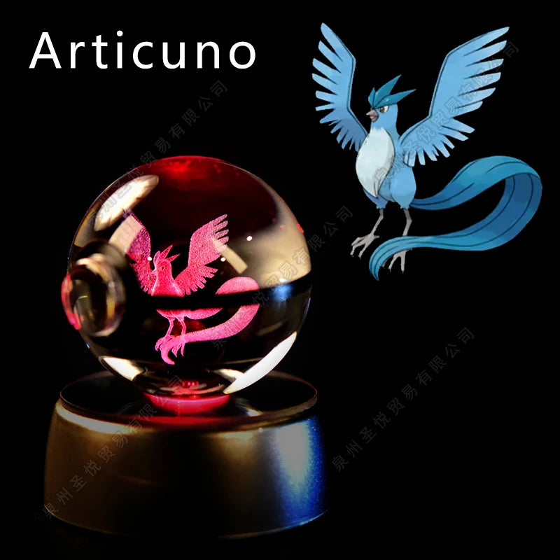 Boule de Cristal Pokémon 3D LED – 36 Personnages, Socle Lumineux, Cadeau