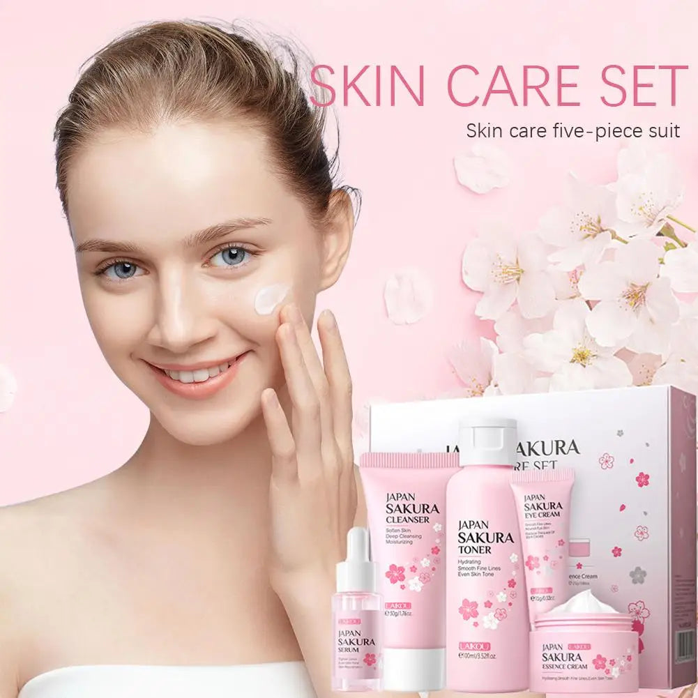 5/3pcs/Set Sakura Skin Care Sets Face Cream Serum Toner Facial Cleanser Sunscreen Eye Cream Gift Box Face Skin Care Set Product TechVisio