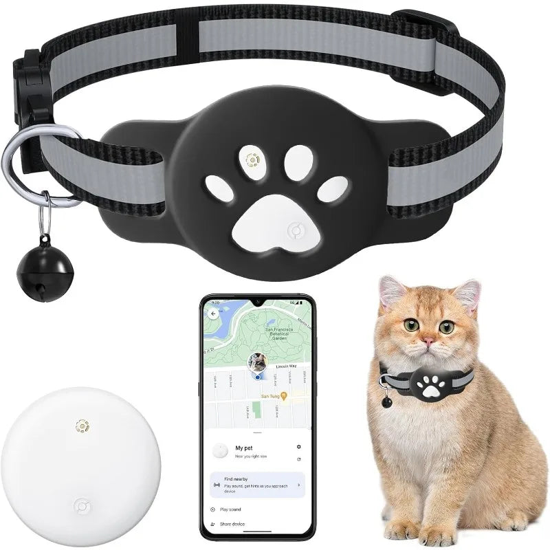 Bluetooth Tracker Compatible with Google Find My (Android Only), Tracker for Pets, Cat Location Tracker with Holder, Cat Collar TechVisio