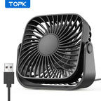 TOPK 4Inch USB Mini Portable Fan for Camping,3 Speeds Quiet Desk Table Personal Fan,360°Adjustment Standing Fans for Room Home TechVisio