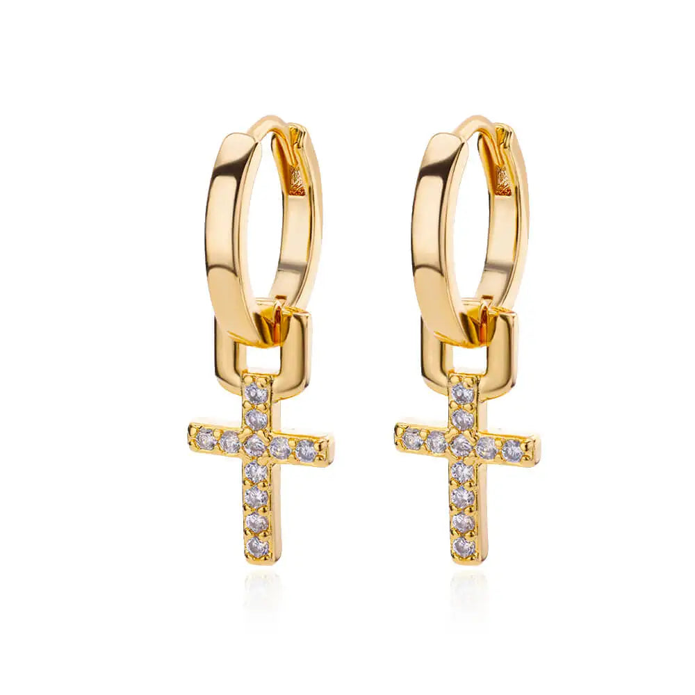 Zircon Cross Drop Earring for Women 2023 Gold Color Stainless Steel Earrings Luxury Ear Buckle Jewelry Wedding Gifts pendientes TechVisio