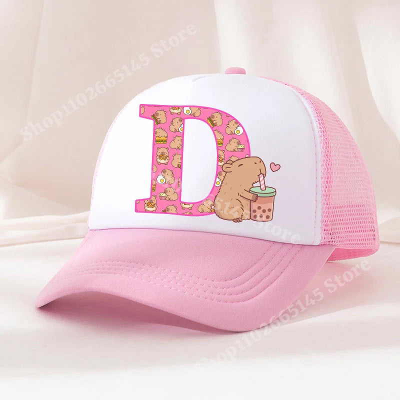 Capibara Baseball Cap Girls Women Anime Capybara Letter A-Z Sun Hat Kids Adult Summer Breathable Mesh Sunbonnet Outdoor Headgear TechVisio