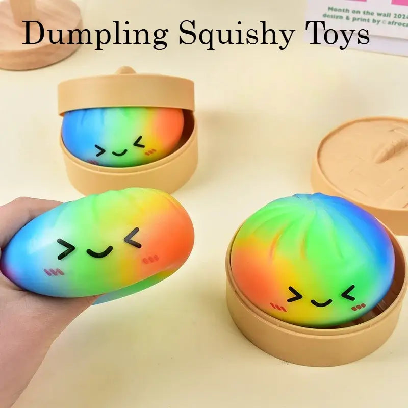 Rainbow Color Dumpling Squishy Toy with Bamboo Slow Rising Stress Relief Fidget Ball Soft Squeeze Toys for Adults & Kids TechVisio
