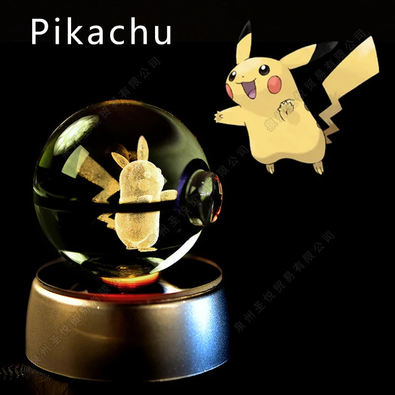 Boule de Cristal Pokémon 3D LED – 36 Personnages, Socle Lumineux, Cadeau
