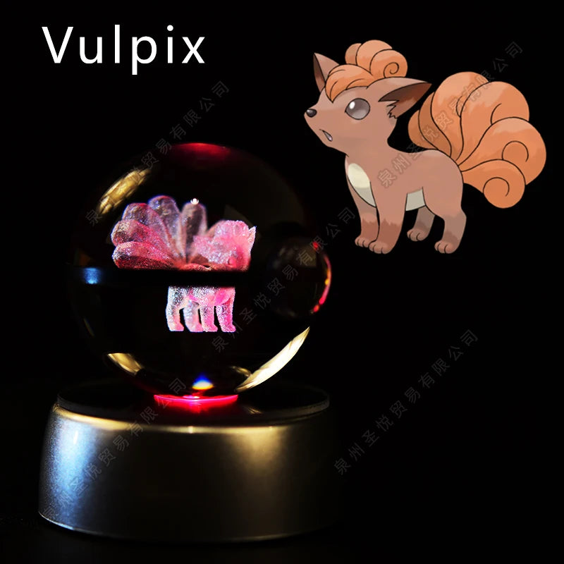 Boule de Cristal Pokémon 3D LED – 36 Personnages, Socle Lumineux, Cadeau