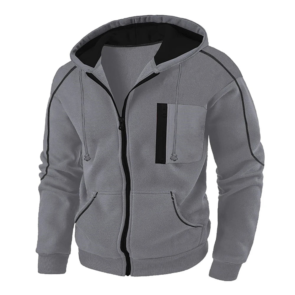 Men's Full Zip Hoodie Jacket Hooded Plain Pocket Sports Outdoor Daily Sports Hot Stamping Designer Basic Casual Sweatshirts TechVisio