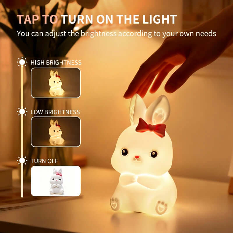Veilleuse Lapin Mignon – Lumière Colorée ou Chaude, Variateur Tactile & Minuterie TechVisio