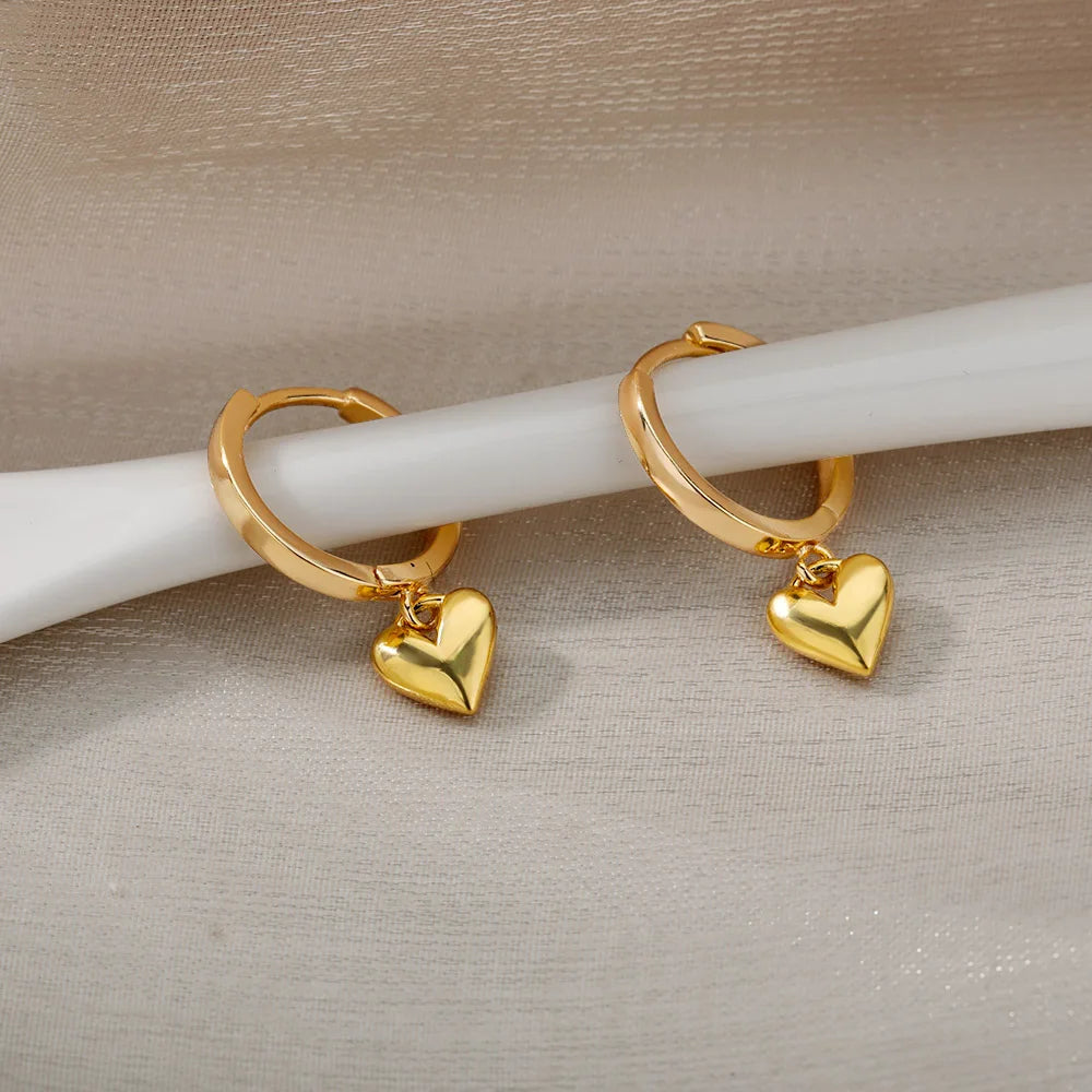 Stainless Steel Heart Earrings For Women Vintage Gold Color Love Heart Drop Earring Wedding Christmas Jewelry Gift Bijoux Femme TechVisio