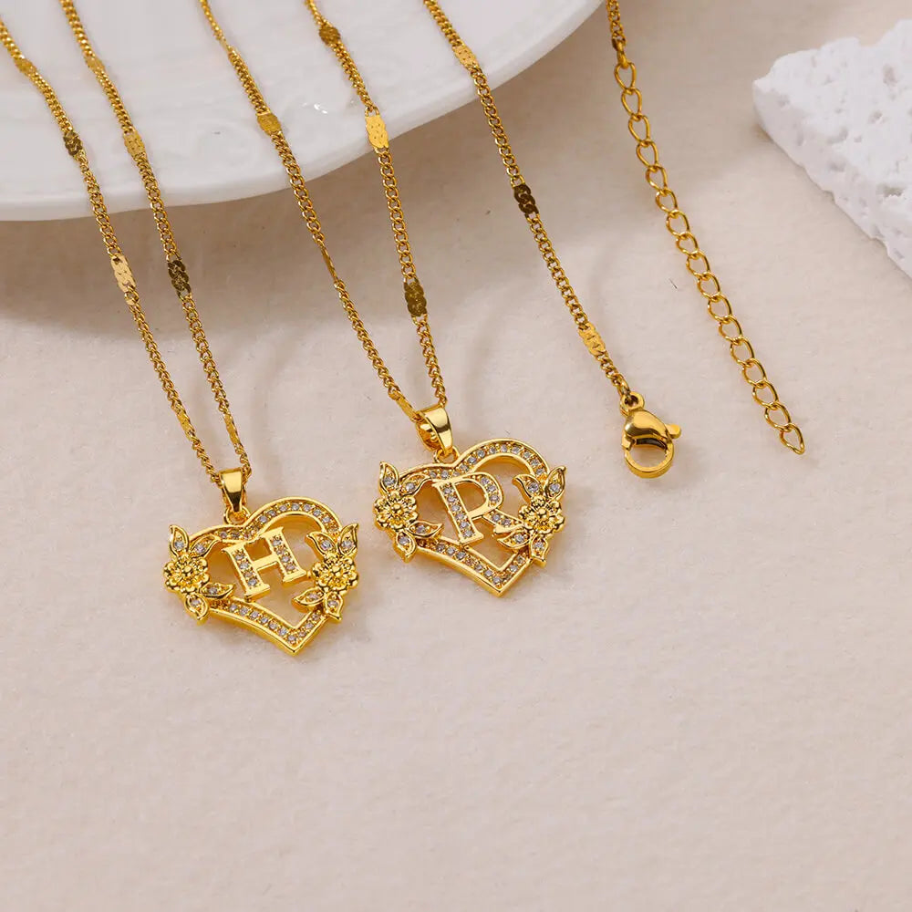 Collier Initiale Lettre Zircon – Acier Inoxydable Doré | A à Z