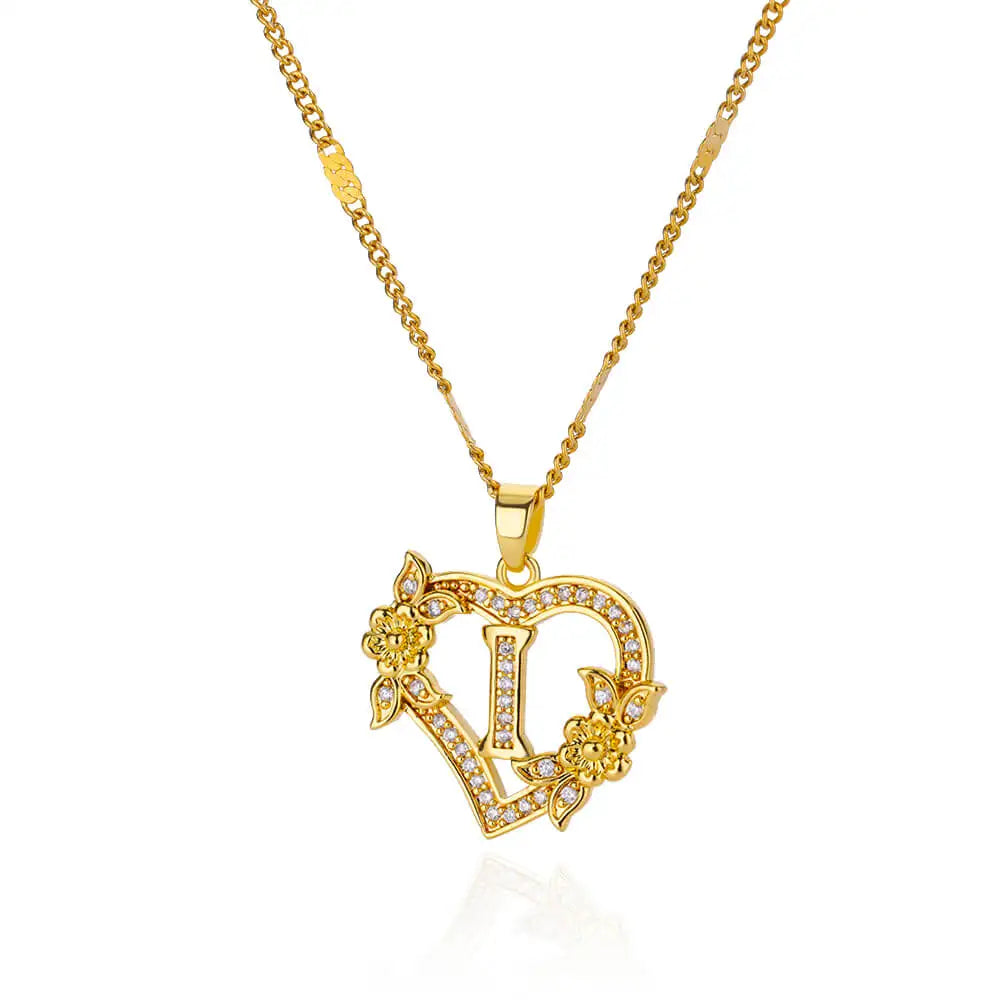 Collier Initiale Lettre Zircon – Acier Inoxydable Doré | A à Z