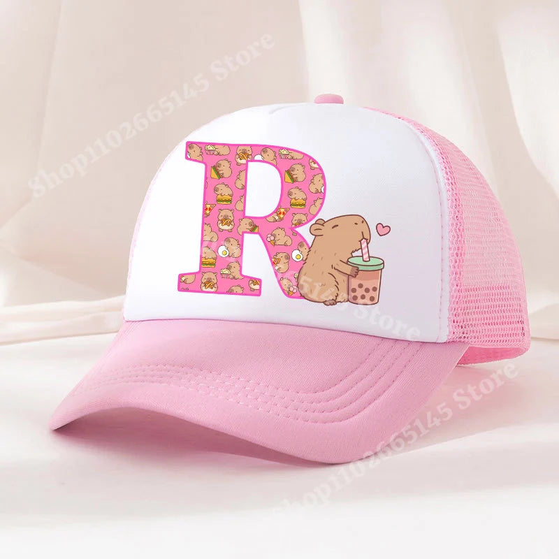 Capibara Baseball Cap Girls Women Anime Capybara Letter A-Z Sun Hat Kids Adult Summer Breathable Mesh Sunbonnet Outdoor Headgear TechVisio