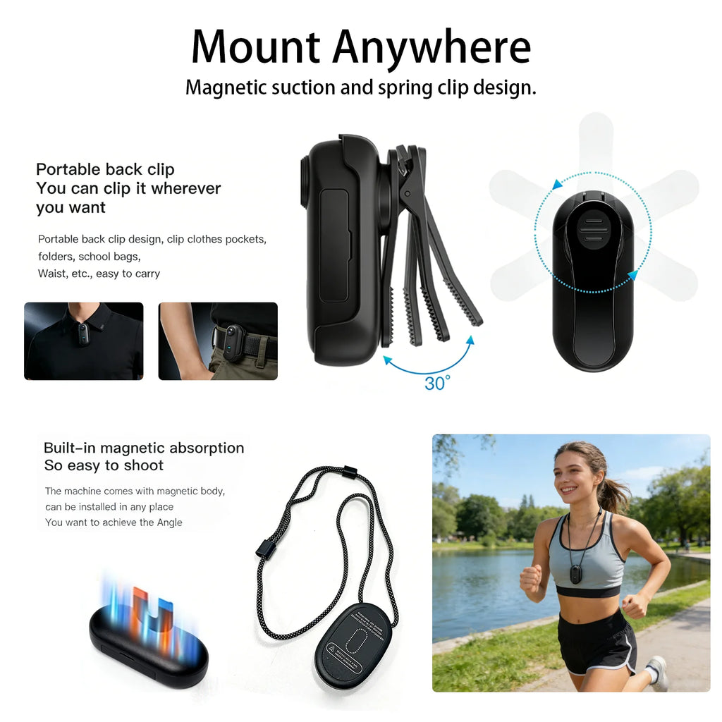Mini Caméra 4K JETO H88 – WiFi, Clip Magnétique, 120min Autonomie, Sport & Vlog