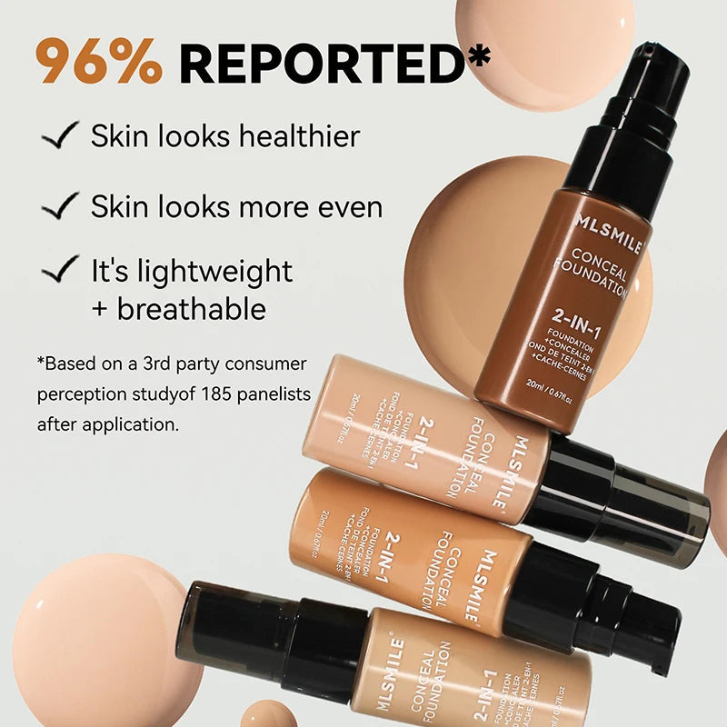 Fond de Teint Liquide 2-en-1 Correcteur Mat Waterproof Longue Tenue 20ml – 6 Teintes TechVisio