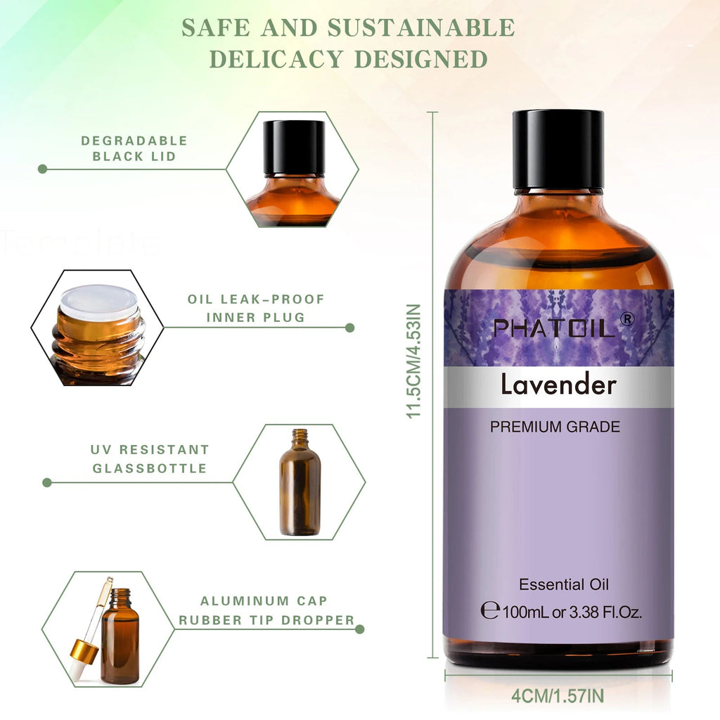 PHATOIL 100ml Pure Natural Essential Oils For Diffuser Candle Making Lavender Jasmine Vanilla Eucalyptus Aroma Essential Oil TechVisio