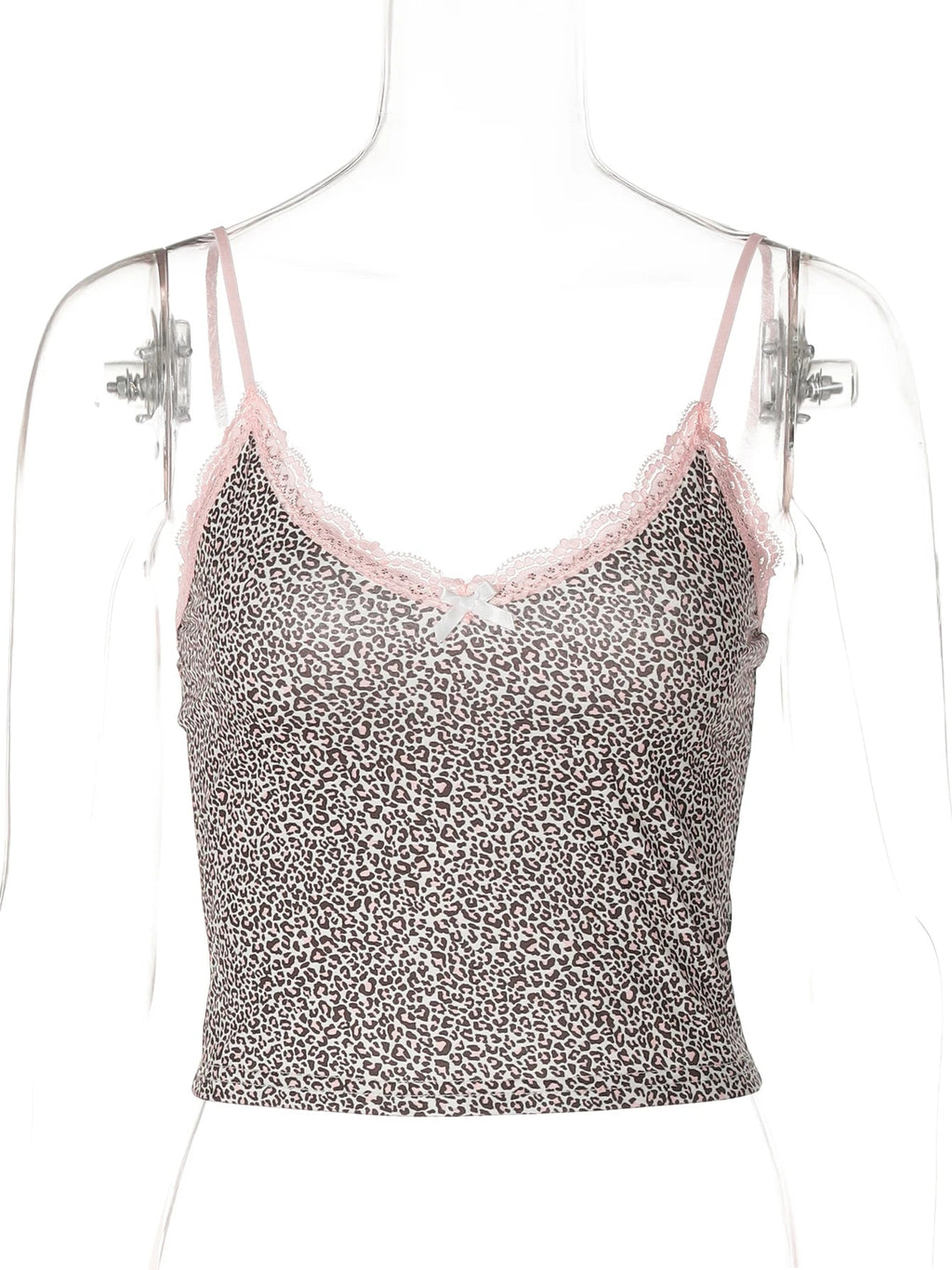 Hugcitar 2025 Leopard Print Slips Bows Patchwork Lace Sexy Slim Crop Camis Top Summer Fashion Women Y2K Outfits Festival Party TechVisio