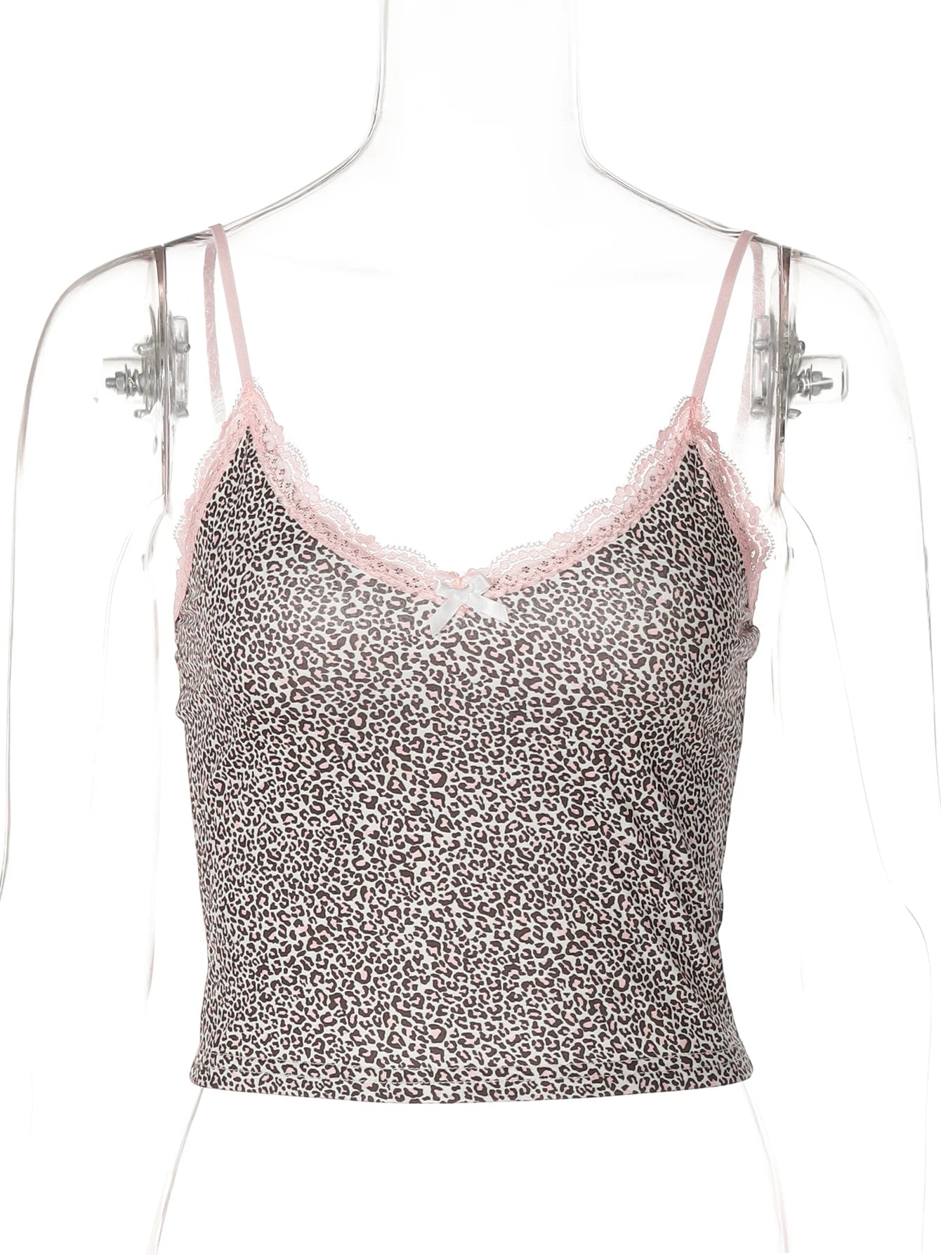 Hugcitar 2025 Leopard Print Slips Bows Patchwork Lace Sexy Slim Crop Camis Top Summer Fashion Women Y2K Outfits Festival Party TechVisio