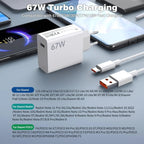 67W 6A Turbo Fast USB Charger For Xiaomi 12 13 14 15 17 Pro Redmi Note 11 12 13 14 Pro POCO X5 X6 X7 Type C Quick Charging Cable TechVisio