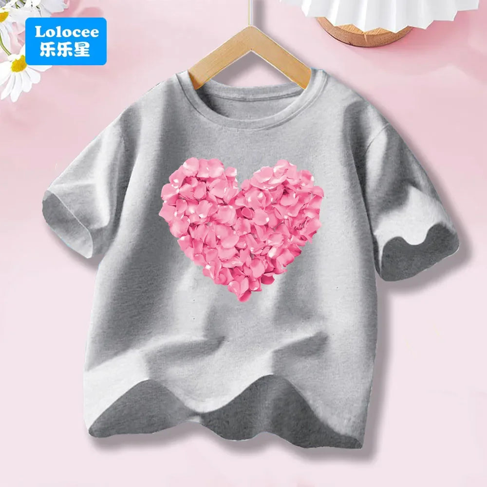 Cute Cat with Bow Print Girls T Shirt Kids Summer Short Sleeve Cotton T-shirt Kawaii Top Tee for Baby Girl 3-14y MM1 TechVisio