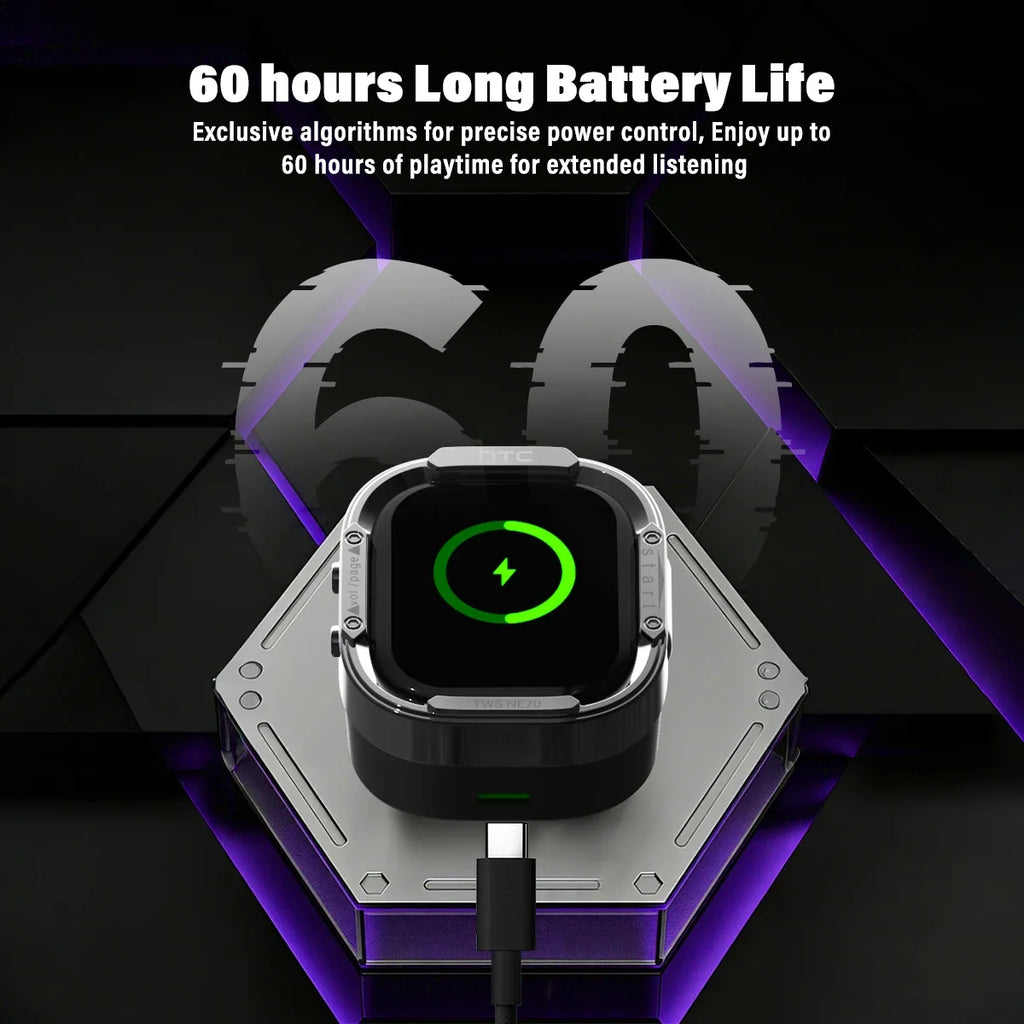 HTC NE70 – Cyberpunk TWS Earbuds | BT 6.0 | Touchscreen | 60h | Gaming