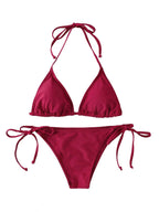 Women Thong Bikini Set Side Lace-up Sexy Swimsuit Bandage Neck Tie Swimwear Adjustable Brazilian Style Bikini Underwear TechVisio