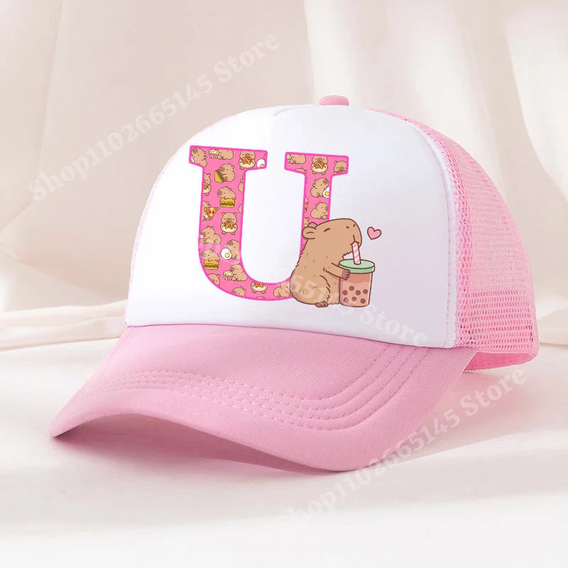 Capibara Baseball Cap Girls Women Anime Capybara Letter A-Z Sun Hat Kids Adult Summer Breathable Mesh Sunbonnet Outdoor Headgear TechVisio