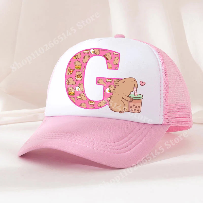 Capibara Baseball Cap Girls Women Anime Capybara Letter A-Z Sun Hat Kids Adult Summer Breathable Mesh Sunbonnet Outdoor Headgear TechVisio
