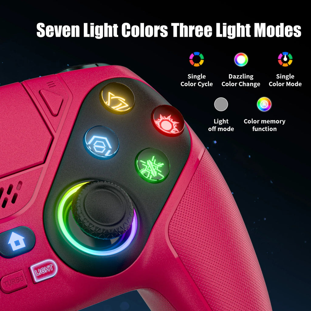 Gamromb Wireless RGB PS5/PC Controller – 6-Axis Gyroscope, Anti-Drift, Turbo, Macro