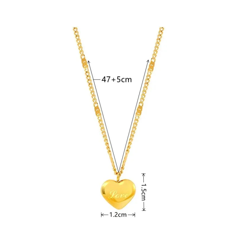 Collier Cœur Pêche Gravé Love – Chaîne Clavicule Dorée | Cadeau Romantique