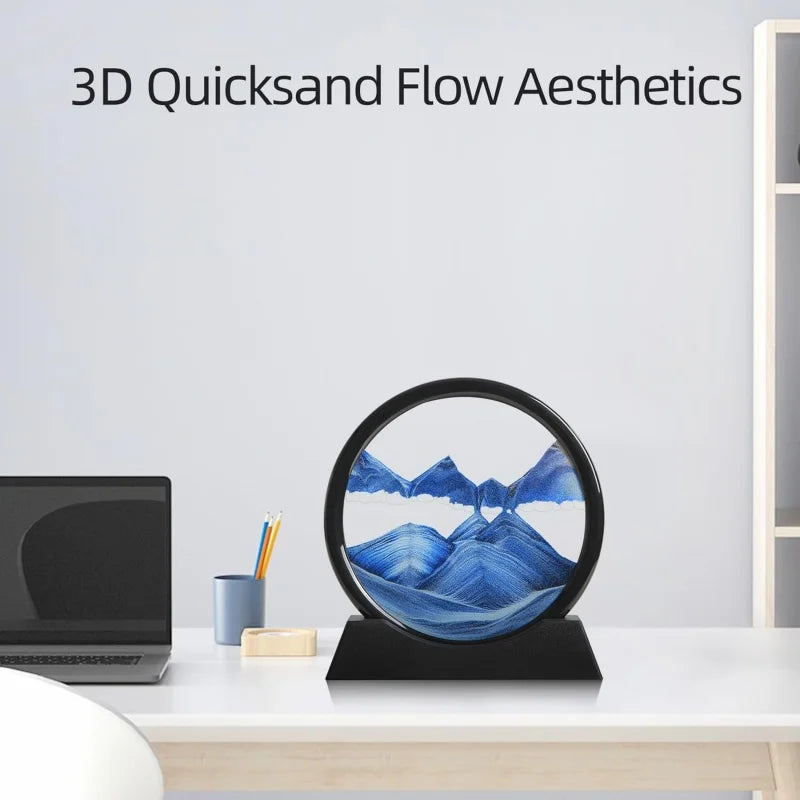 3D Hourglass Quicksand Moving Sand Art Picture Round Glass Deep Sea Sandscape Craft Flowing Painting Home Office Work Decor TechVisio