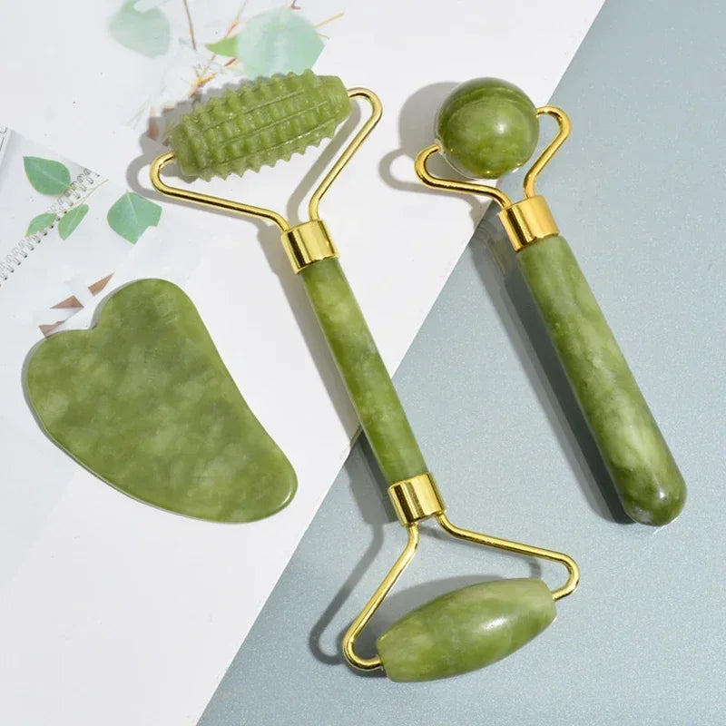 Rouleau de Jade & Gua Sha Pierre Naturelle – Massage Visage & Corps