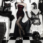 Goth Dark Women Elegant Fashion Partywear Mall Gothic Mesh Patchwork Trumpet Dresses Y2K Strapless Bodycon Dress Slim Vestido TechVisio