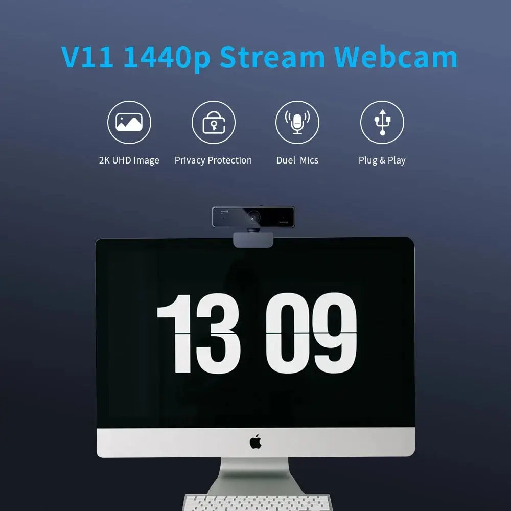 NUROUM V11 Webcam – 1080p 60fps / 2K 1440p, Dual Microphone, USB, PC & Mac
