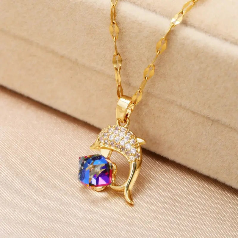 Collier Pendentif Dauphin Cristal – Style Coréen Femme Tendance Marisa