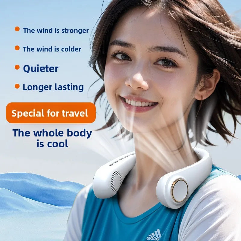 USB Hanging Neck Fan Portable Bladeless Mini Rechargeable Mute LED Digital Display Electric Air Cooler Handheld TechVisio