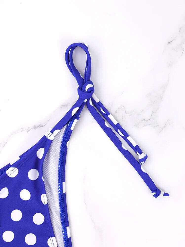 2 Pcs/Set Women's Beach Swimsuit Bikini Set Summer Blue And White Polka Dot Pattern Swimsuit Vacation Casual Lady's Bikini Set TechVisio