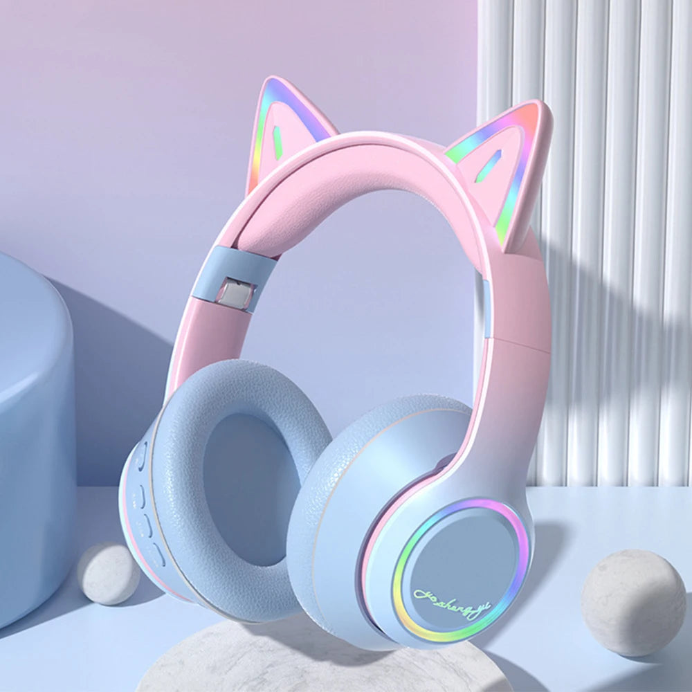 Casque Bluetooth Oreilles de Chat RGB – LED, Micro, Pliable, 4 Coloris