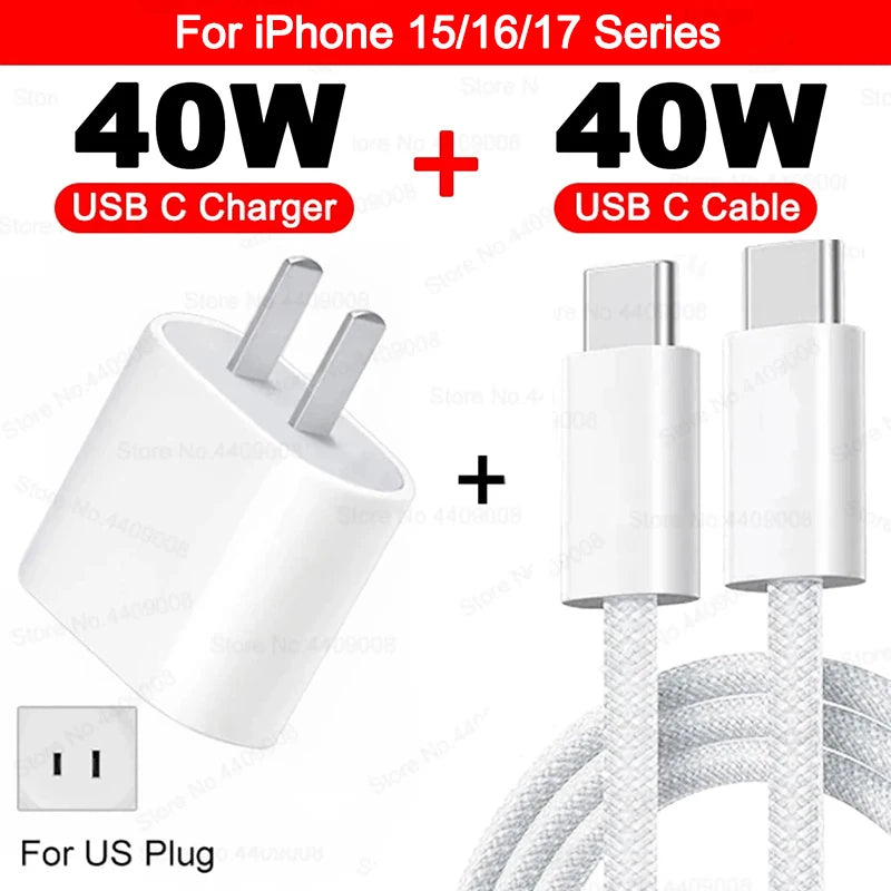 Chargeur iPhone 40W USB-C LUFFYBOY – Charge Rapide + Câble Inclus