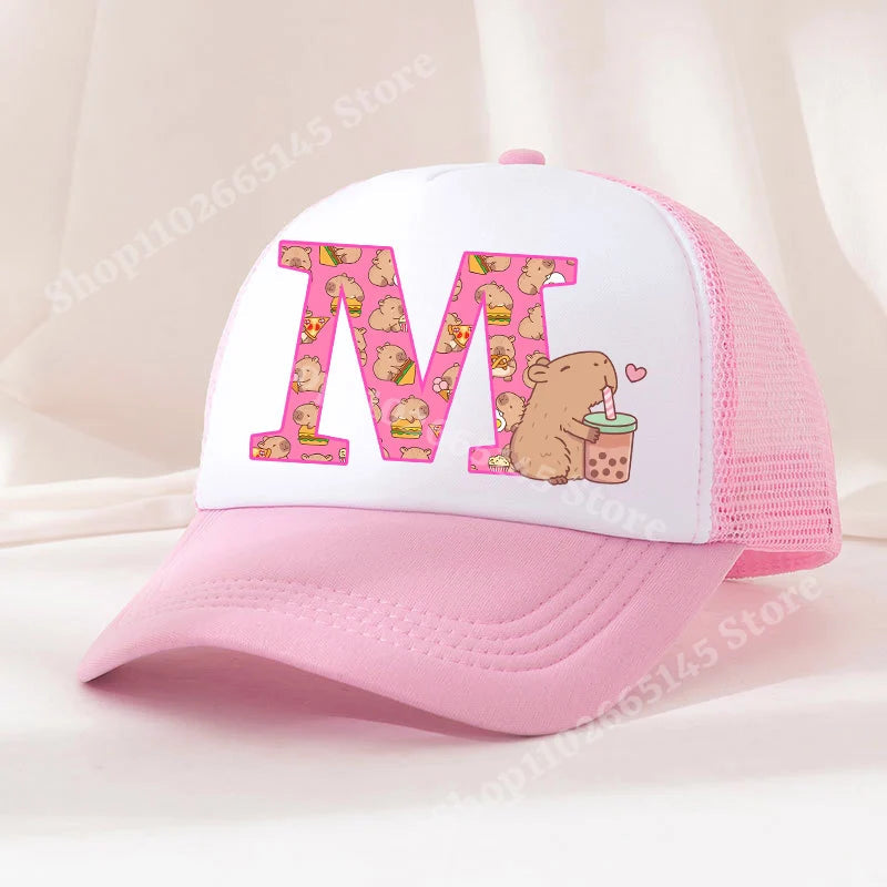 Capibara Baseball Cap Girls Women Anime Capybara Letter A-Z Sun Hat Kids Adult Summer Breathable Mesh Sunbonnet Outdoor Headgear TechVisio