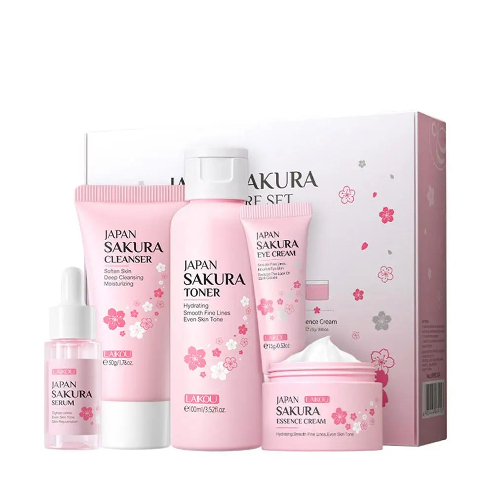 5/3pcs/Set Sakura Skin Care Sets Face Cream Serum Toner Facial Cleanser Sunscreen Eye Cream Gift Box Face Skin Care Set Product TechVisio
