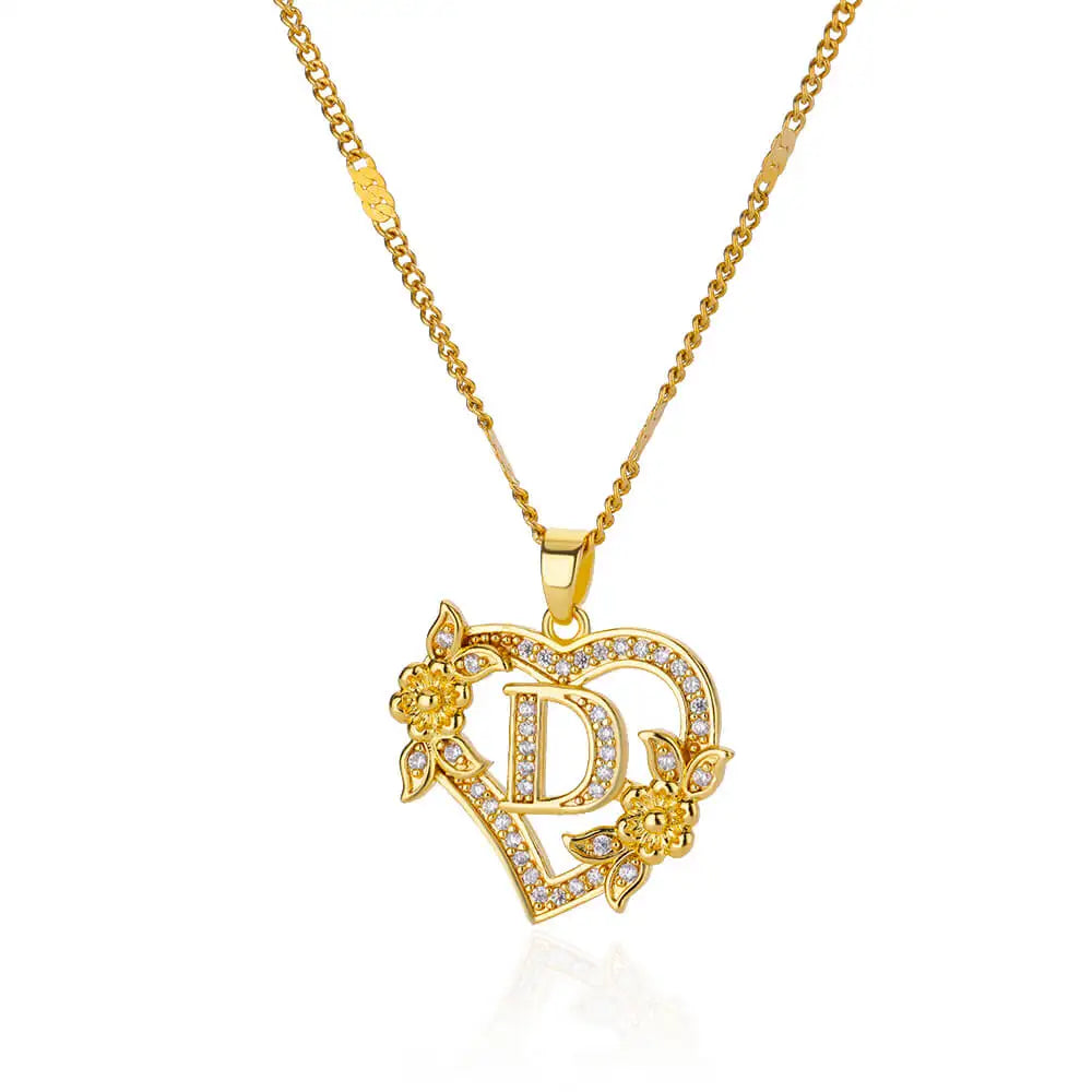 Collier Initiale Lettre Zircon – Acier Inoxydable Doré | A à Z
