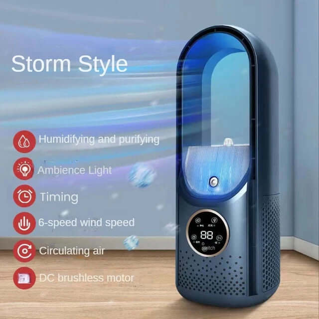 Portable USB Air Cooler Leafless Electric Fan 6 Speed Silent Timer Air Conditioner Cooling Fan Humidifier Conditioning Fan TechVisio