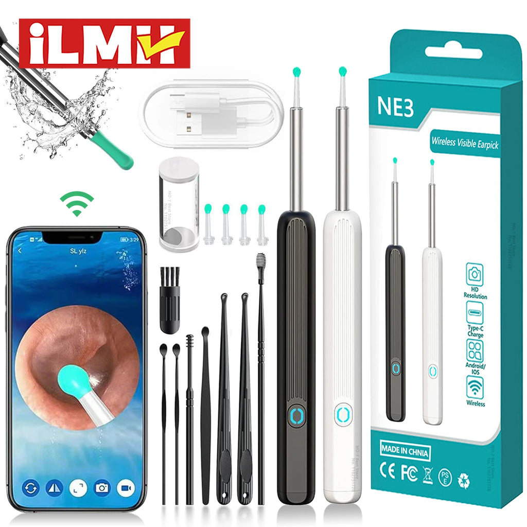 Nettoyeur d'Oreilles Visuel Connecté 1080P – WiFi, IP67, USB-C, Kit Complet