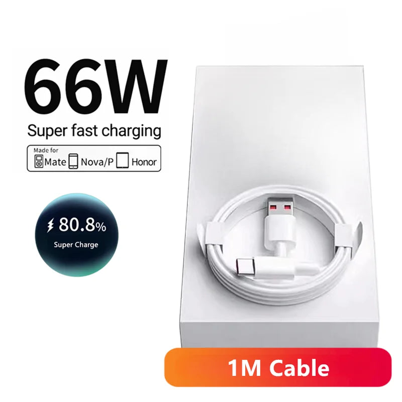 6A 66W Super Fast EU Wall Charger For Huawei Mate 40 50 60 P50 Nova 8 9 10 Honor 90 100 X7 X8 X9 Magic Type C Charging USB Cable TechVisio