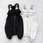 Japanese Pearl Gauze Patchwork Coats Women Y2k Aesthetic Lace Rabbit's Ears Jackets Casual Oversized Harajuku Kawaii Hoodies Top TechVisio