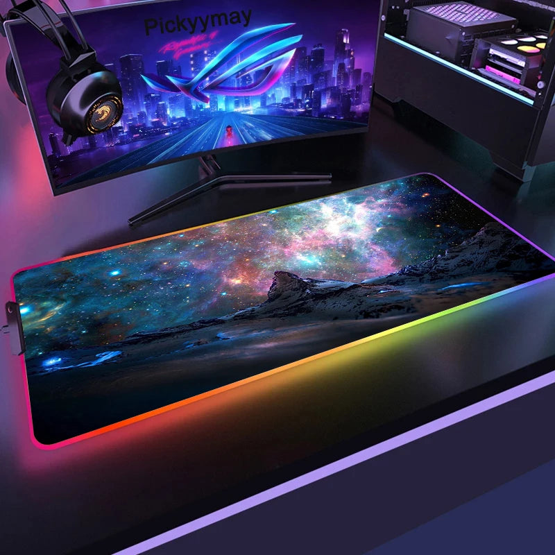XXL RGB Gaming Mouse Pad — LED Lighting, Space Galaxy Pattern, Non-Slip — All Sizes