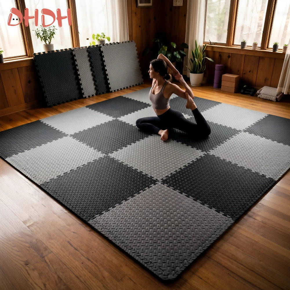 Gym Floor Mat for Home Workout Anti-Slip Rubber Exercise Mat with Interlocking Design, Durable Fitness Rug Weightlifting & Yoga TechVisio