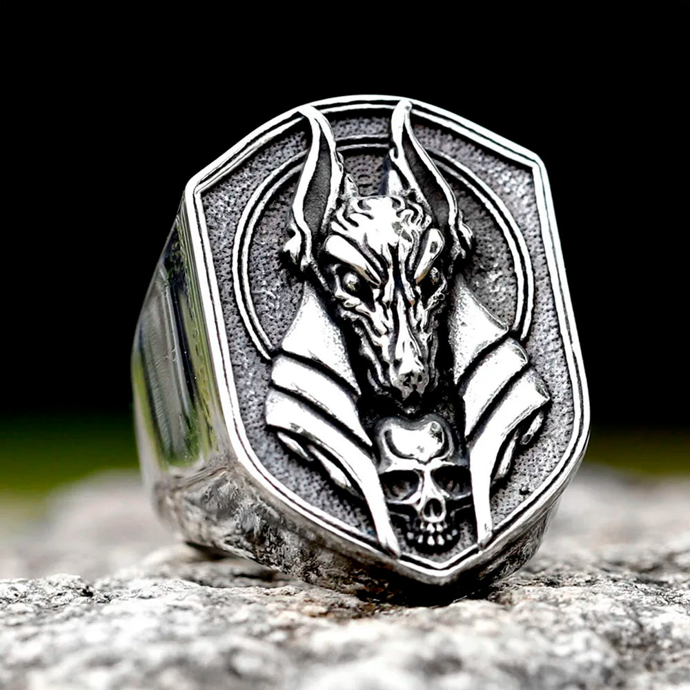 Bague Anubis Dieu Égyptien Acier Inoxydable – Punk Biker