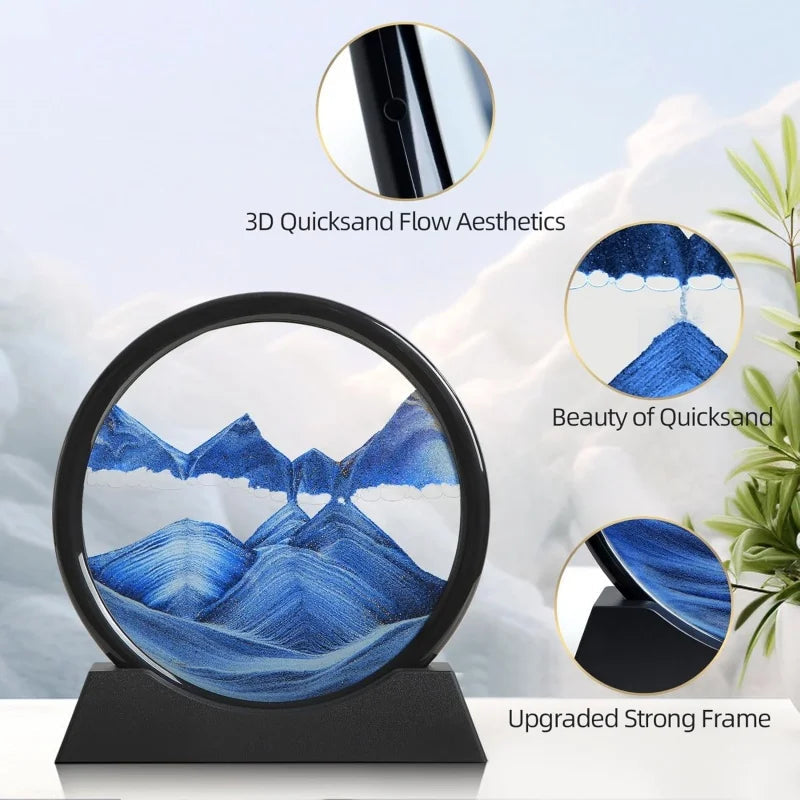 3D Hourglass Quicksand Moving Sand Art Picture Round Glass Deep Sea Sandscape Craft Flowing Painting Home Office Work Decor TechVisio