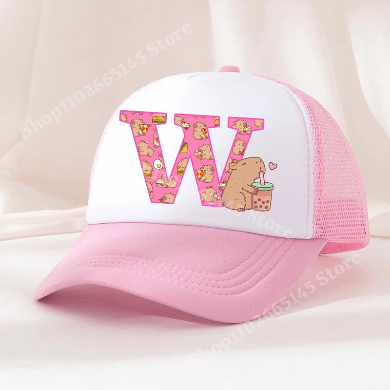 Capibara Baseball Cap Girls Women Anime Capybara Letter A-Z Sun Hat Kids Adult Summer Breathable Mesh Sunbonnet Outdoor Headgear TechVisio